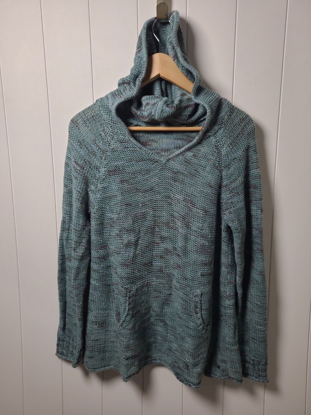 Eddie Bauer Sweater Hooded Womens Medium Knit Casual Fall Relaxed Blue Green